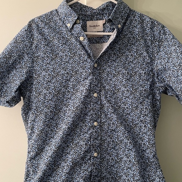 Men's Blue Floral Print Collar Short Sleeve Button Down Shirt - Picture 1 of 5